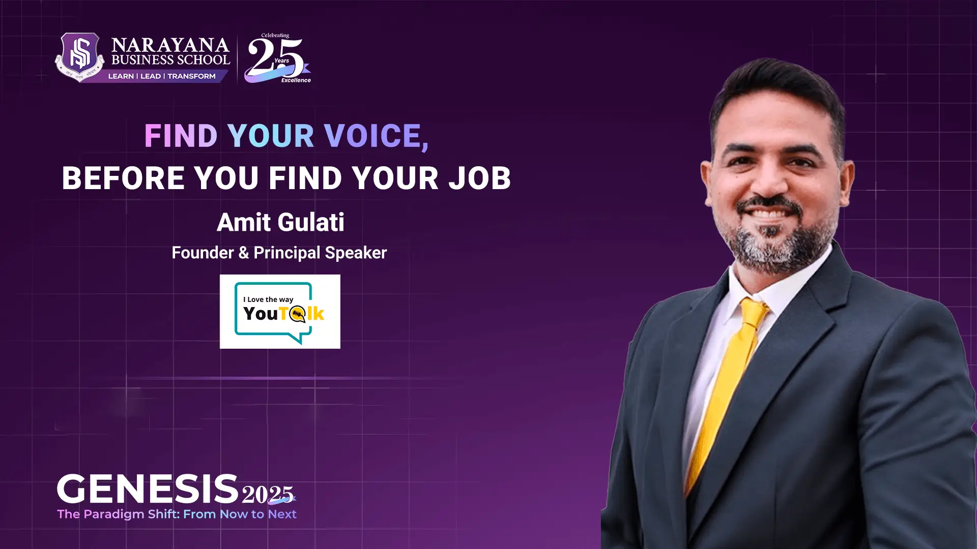 Genesis 2025 event featuring speaker Amit Gulati founder and principal speaker of YouTalk.